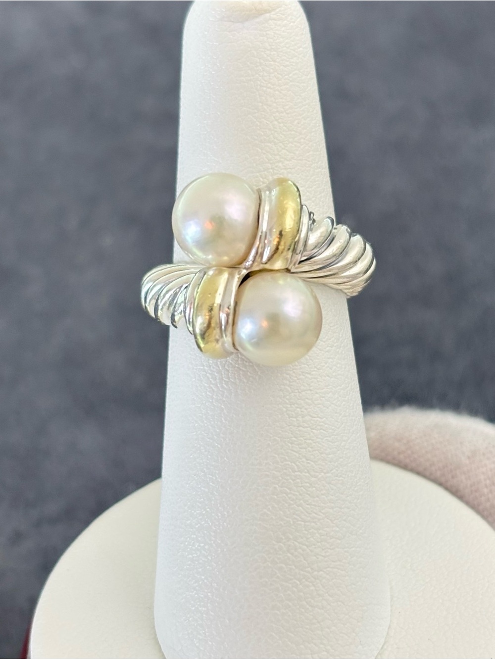 David Yurman 925 & 14k gold Bypass Ring with Pearls 6